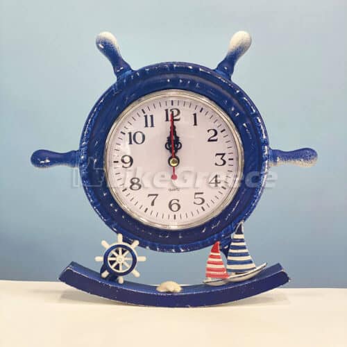 Nautical Clock - Boat Steering Wheel Clock with Sailboat Accents